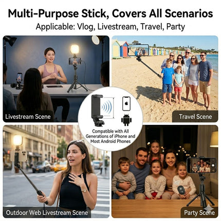 Flexible Tripod Holder Stand Selfie Stick With Bluetooth Remote and Fill Light For Mobile Phone