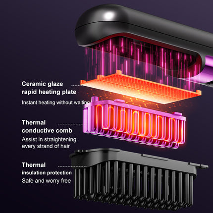Cordless Mini Hair Straightening & Curling Brush with Negative Ions - USB Rechargeable Portable Styling Comb