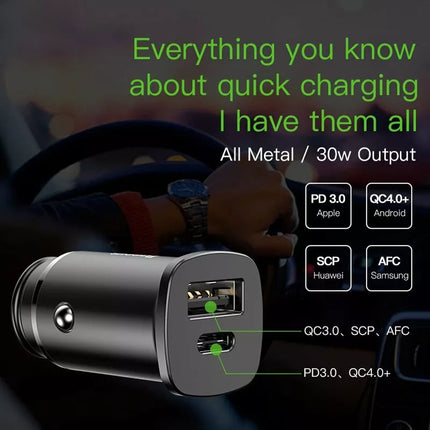 USB Type-C Car Charger QC4.0 PD Fast Charging Adapter for Samsung iPhone