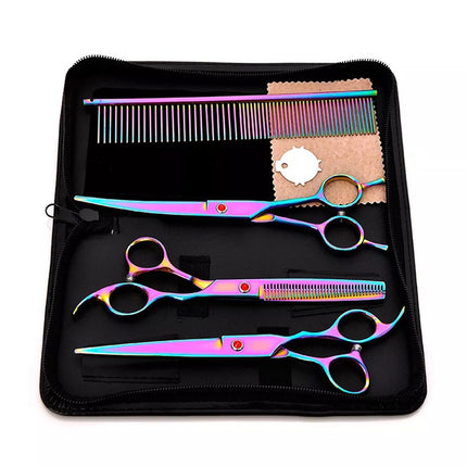 7'' Pet Hair Scissors Set Dog Grooming Cutting Thinning Curved Shears Tools
