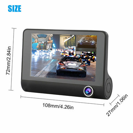 1080P Car DVR 4" 3 Lens Dash Cam Front and Rear Video Recorder Camera G-sensor