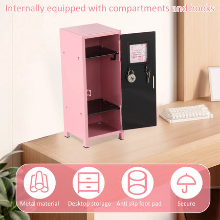 Mini Locker with Lock and Key Rustproof Metal Small Locker Mini Locker Cabinet (pink)