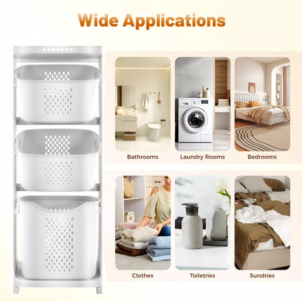 Laundry Basket Clothes Washing Storage Hamper Bin Wheeled Removable 3 Tier Shelf