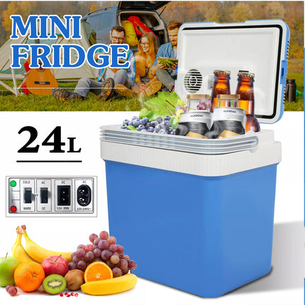 24L 2 in1 Portable Car Fridge Electric Cooler & Warmer Drinks Refrigerator Blue