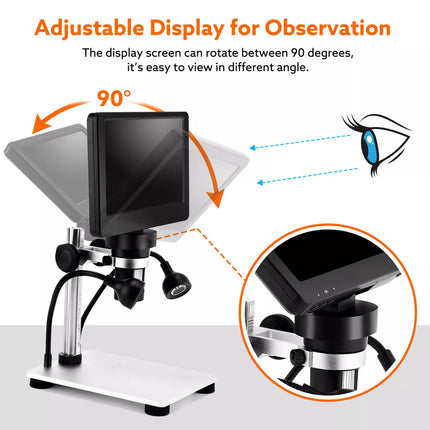 7" LCD Digital Microscope 10-1200X 1080P Coin Magnifier for Adults