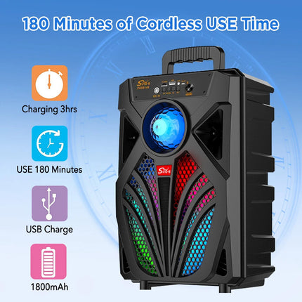 2000W 8" Bluetooth Speaker Stereo Subwoofer Heavy Bass Sound Karaoke Machine Mic