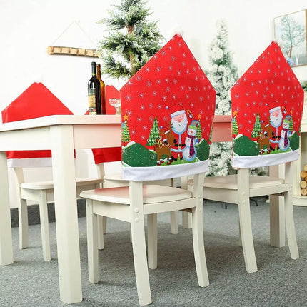 10x Christmas Chair Covers Dinner Table Santa Hat Snowman Home Décor Ornaments Santa