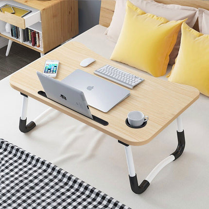 Laptop Bed Table Foldable Lap Standing Desk with Cup Slot for Indoor/Picnic Tray White