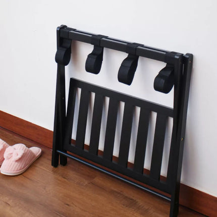 Folding Luggage Rack Bamboo Stand with Shelf Travel Suitcase Shoe Storage Holder