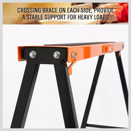 2Pc Sawhorse Metal Folding Non-slip Surface Saw Horse 120KG Capacity