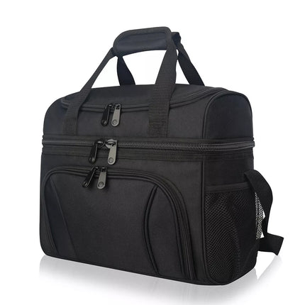 19L Dual Compartments Insulated Thermal Lunch Bags BPA Free Black