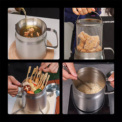 Oil Filter Pot Stainless Steel Oil Strainer Pot with Lid and Fine Mesh leNxU  (1.5L (with bombing basket))
