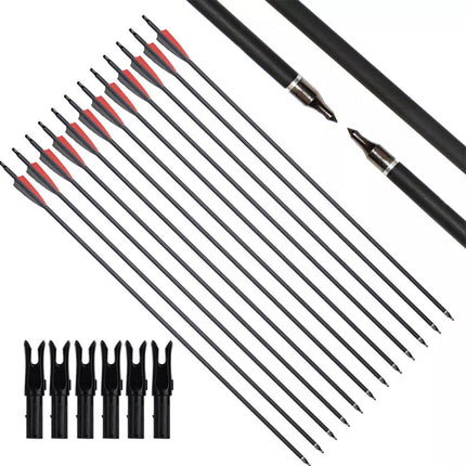 12Pcs 31 Inch Carbon Arrow Hunting Arrows Spine 500 for Archery Compound & Recurve Bow Green/white