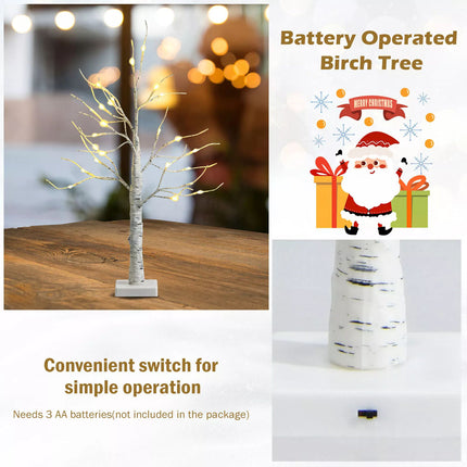 60cm Christmas Birch Twig Tree Tabletop Tree 24 Warm White LED Light Home Decor