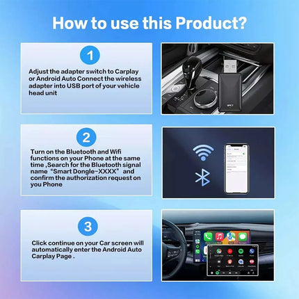 2in1 Wired to Wireless Carplay Adapter Android Auto Connect Box Apple USB Dongle