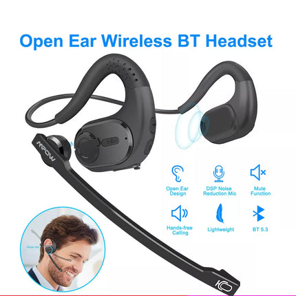 Bluetooth 5.3 Bone Conduction Headset Wireless Headphones & Removable Mic