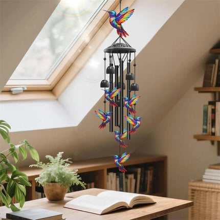 Hummingbird Wind Chimes Black Metal Windchimes Outdoors, Hummingbirds Gifts