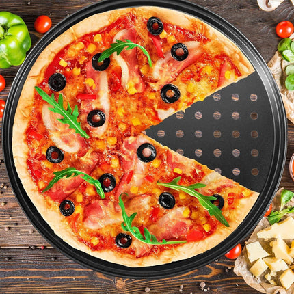 4Pcs Pizza Steel Pan for Oven Nonstick Perforated Round Pizza Baking Sheet Oven Tray 24.5+26+28+32cm