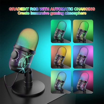 USB Microphone Noise Cancellation Condenser RGB Gaming Mic for PC Laptop Android