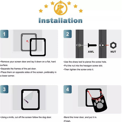 Pet Dog Cat Screen Door Pet Magnet Flap Automatic Safe Lockable Security Window