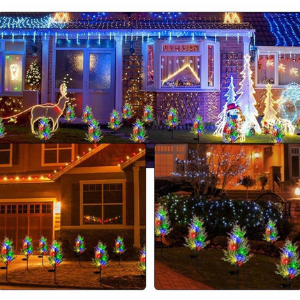 2Pcs Solar Garden Lights Waterproof LED Pine Tree Stake Lamp Garden Lawn Yard Decor