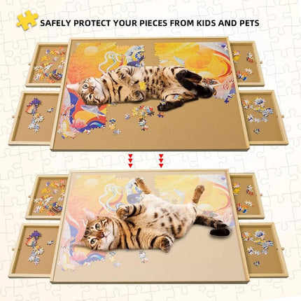 1000 Piece Puzzle Board with Drawer Cover Portable Wooden Jigsaw 29"x21.6"