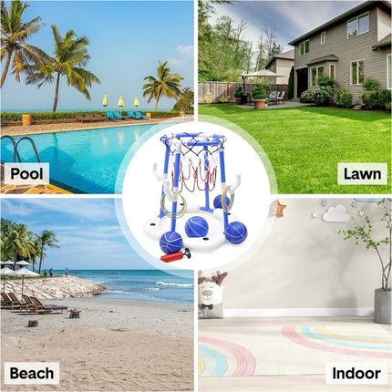 Pool Basketball Hoop Set Floating Pool Toy Game with 4 Balls 12 Circles and Pump