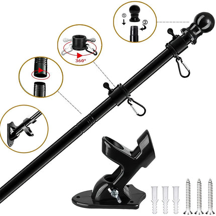 Flag Pole Kit 6 Ft,Flag Pole with Bracket,Heavy Stainless Steel Garden Flagpole Black
