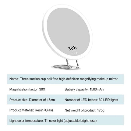 30x Magnifying Makeup Cosmetic Beauty Bathroom Mirror with LED Light 360° Spin