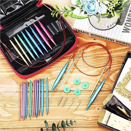 13 Size Aluminum Circular Knitting Needles Set Interchangeable Crochet Hooks