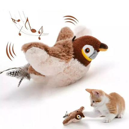 Pet Flapping Wings Sparrow Electronic Interactive Flying Bird Cat Toy Hanging CG （Sparrow）
