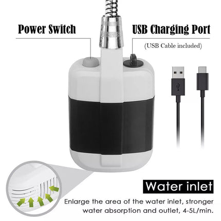Camping Shower Pump Portable Electric Bath Tool Garden Outdoor USB Rechargeable