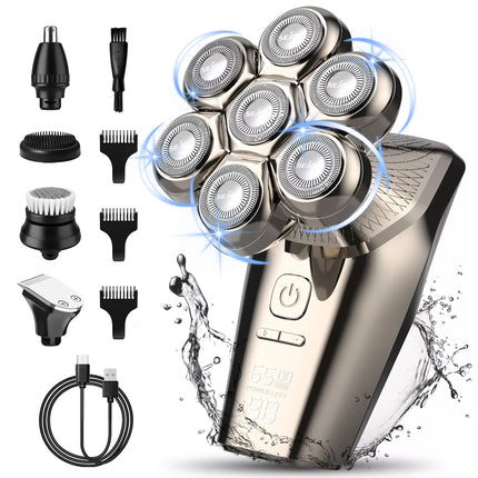 5 IN 1 7D Rotary Electric Shaver Rechargeable Bald Head Shaver Beard Trimmer Men