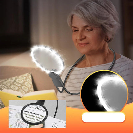 Magnifying Glass 5X With 24 LED Lights Adjustable Neck Bracket Reading Craft