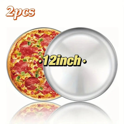 2X Stainless Steel Pizza Pan 30cm Round Pizza Tray Pizza Baking Sheet Easy Clean