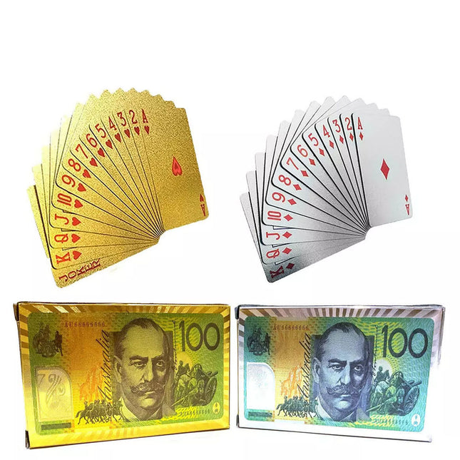Gold Silver Plated Playing Cards $100 Poker 54 Deck Casino Waterproof