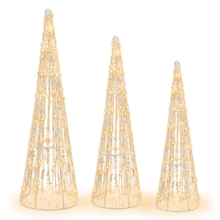 Set of 3 Pre-lit Christmas Cone Tree Set with Star Strings Xmas Decor for Lawn