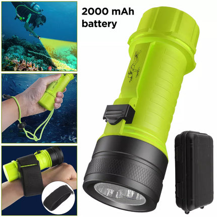 Scuba Diving Flashlight Rechargeable Dive Light Underwater Torch IPX8 Waterproof