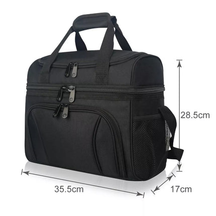 19L Dual Compartments Insulated Thermal Lunch Bags BPA Free Black