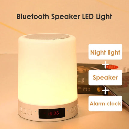 Touch Bedside LED Night Light Table Lamp Alarm Clock Bluetooth Music Speaker USB