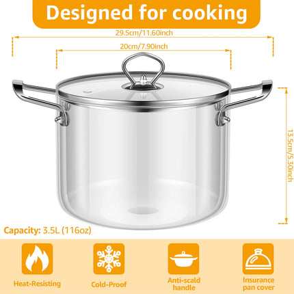 Glass Cooking Pot 3.5L Heat Resistant Simmer Pot Clear Glass Pots (L)
