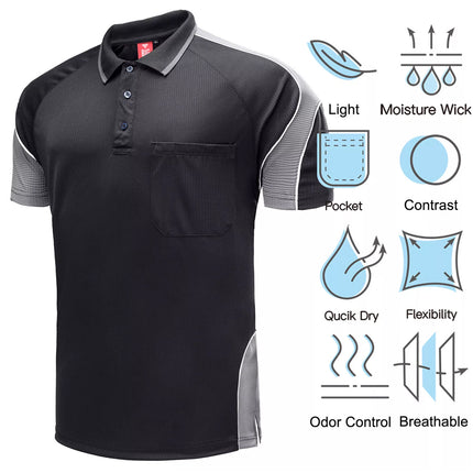 Mens Polo Shirts Short Sleeve chest pocket Office Team Golf Black Charcoal