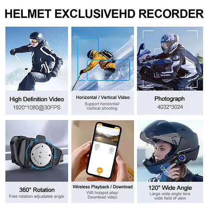 1080P HD Bluetooth Motorcycle Camera Recorder Motorbike Helmet Headset Intercom