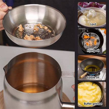 Oil Filter Pot Stainless Steel Oil Strainer Pot with Lid and Fine Mesh leNxU  (1.5L (with bombing basket))
