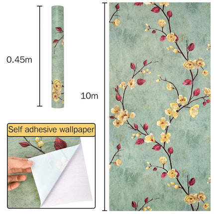 2x 10m Green Self Adhesive Floral Wallpaper Living Bed Room Home Wall Sticker