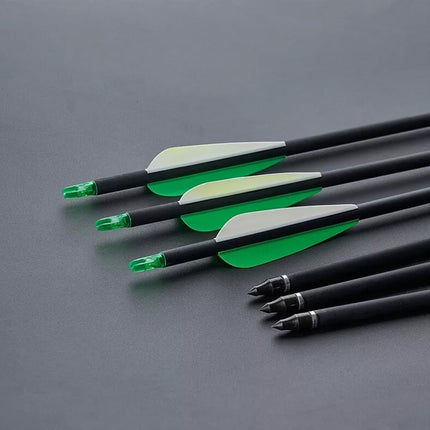 12Pcs 31 Inch Carbon Arrow Hunting Arrows Spine 500 for Archery Compound & Recurve Bow Green/white