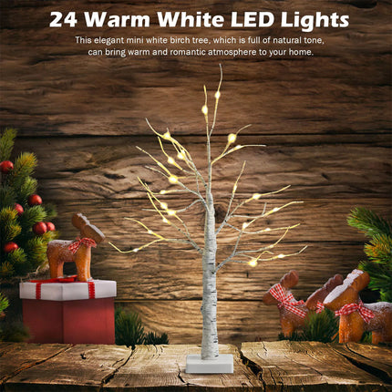 60cm Christmas Birch Twig Tree Tabletop Tree 24 Warm White LED Light Home Decor
