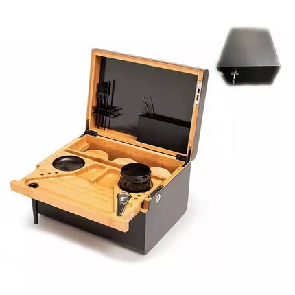 Wooden Storage Chest with Movable Tray Wood Locking Stash Box Rolling Tray Gift
