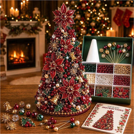 Handmade DIY Beaded Poinsettia Material Pack Festive Tabletop Decor