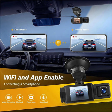1080P 3 Channel Front Rear And Inside Dash Cam Night Vision G-Sensor APP Control